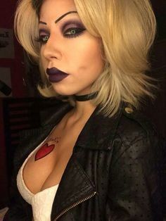 an image of a woman with makeup on her face and the words mary bride of chucky halloween makeup