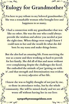 a poem written in black and white with the words,'eulogy for grandmother '