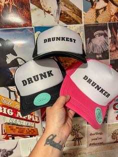 two hats with the words drunk and drunk on them