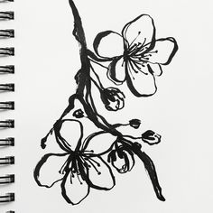 a black and white drawing of some flowers