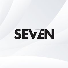 the word seven is written in black on a white and gray background with wavy lines