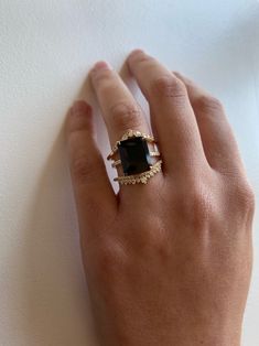 Large Onyx Ring by Kasia Jewelry – Kasia J. Ring Black Stone, Onyx Engagement Ring, Claw Prong, Black Onyx Ring, Put A Ring On It, Dress Rings, Onyx Ring, Baguette Diamond, Big Sister