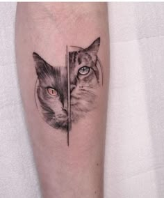 a cat's face is shown on the left leg with an arrow in it