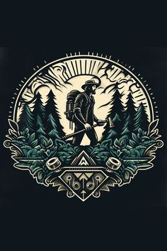 A man holding axe in a forest t-shirt Enchanted Forest Graphic Design, Fisherman Tattoo, Temu Products, Silhouette Of A Man, Spirit Of The Forest, Fruit Names, Forest Silhouette, Learning Logo, The Enchanted Forest