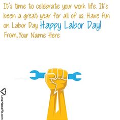 a happy labor day card with an image of a wrench in the shape of a fist