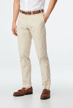 Custom Pants Made For You - Halton Sand Chino | INDOCHINO Slim Fit Cotton Chinos With 5-inch Inseam, Slim Fit Straight Leg Solid Chinos, Spring Straight Chino Cotton Twill Chinos, Slim Fit Straight Leg Chinos, Spring Straight Chinos In Chino Cotton Twill, Solid Color Slim Fit Straight Leg Chinos, Spring Fitted Chino Cotton Twill Pants, Solid Slim Fit Chinos With Tapered Leg, Solid Slim Fit Tapered Leg Chinos