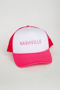 Nashville Embroidered Trucker Hat Adjustable Trucker Hat With Embroidered Logo And Visor, One Size Mesh Back Baseball Cap, Spring Trucker Hat With Curved Brim, Spring Trucker Hat, One Size Fits Most, Mesh Snapback Hat One Size, Spring Mesh Baseball Cap, Spring Mesh Snapback Hat With Curved Bill, Spring Mesh Trucker Hat, Curved Brim Hat With Mesh Back