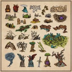 an old - fashioned poster with many different types of fantasy creatures and their names on it