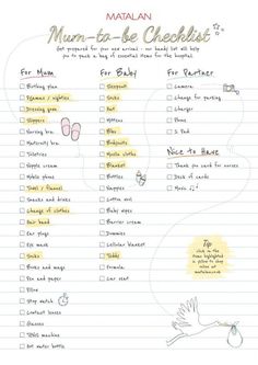 a printable baby shower checklist with the words mum to be in yellow and pink