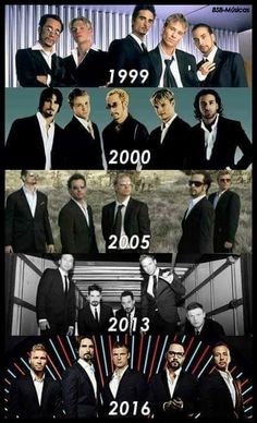 the evolution of men's suits from 2009 to present in this photo, they are all wearing black and white