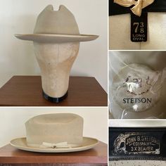 For your consideration Original vintage mid 1960s era Stetson 3x Beaver Silverbelly Open Road cowboy western hat Grosgrain headband Black leather sweatband Wind Cord w/ rare Stetson logo pin Marked size 7 3/8 Long Oval Color: Silverbelly Made in USA Clear plastic tip liner United Hatters Milliners Union Stamp on back of size tag Cattleman crease Comes off a ranch in Central Texas .. in pre-owned condition .. shows obvious dirt soiling inside front liner .. patina'd soiling areas and spots .. min Vintage Fitted Fedora For Summer, Vintage Fedora With Wide Brim, Fitted Vintage Fedora With Wide Brim, Vintage Wide Brim Fedora, Vintage Fitted Felt Hat, Vintage Wide Brim Fitted Hat, Vintage Fitted Fedora With Flat Brim, Retro Fitted Brimmed Felt Hat, Vintage Fitted Felt Hat For Summer