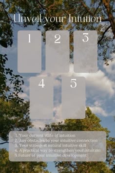 the four steps to unlock your intention info sheet with trees and clouds in the background