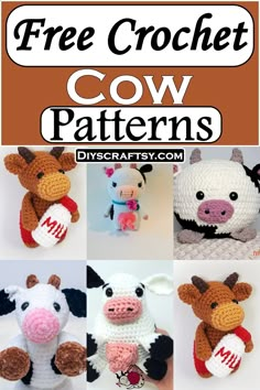 crochet cow patterns for stuffed animals and other small items are featured in this free pattern