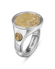 David Yurman Men's Water & Fire Duality Signet Ring in Sterling Silver with 18K Yellow Gold Ceremonial White Gold Rings, Luxury Ceremonial White Gold Engraved Ring, Fire Symbols, Pinky Ring Mens, Gold Ring Price, David Yurman Mens, David Yurman Ring, Mens Gold Rings, Ring Mens