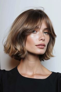 Peppiger Bob: 61+ Styles » A-Linien Bob ✓ French Cut ✓ Stufenfrisur mit Pony ✓ Choppy Bob ✓ Textur Bob [ ➳ Jetzt inspirieren lassen! ] Short Hair Not Bob, Blond Bob Hairstyles For Black Women, Middle Part Bob Curtain Bangs, French Bob With Layers, Bob Hair 2024, French Bob Styling, Bob Hairdos Ideas, Short Ginger Bob, Short Haircut 2024