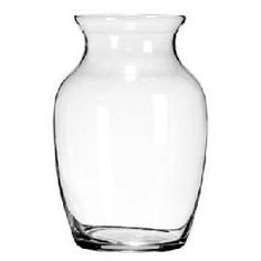 a clear glass vase is shown on a white background, with the bottom half empty