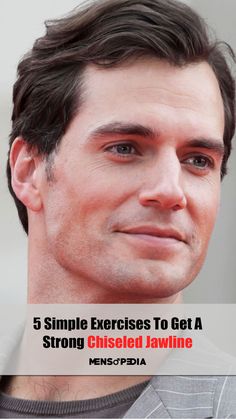 a man smiling with the words 5 simple exercises to get a strong crested jawline