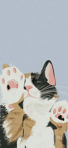 a painting of a cat and its kitten's paw on the back of another cat