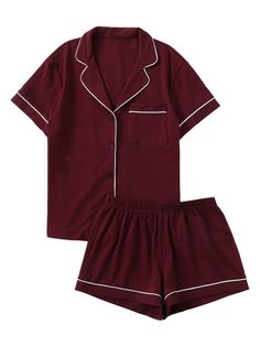 Two Piece Pajama Set, Short Pj Set, Contrast Piping