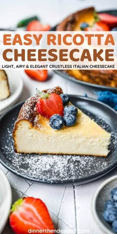 a slice of easy ricotta cheesecake on a plate