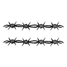 two black and white images of barbed wire on a white background, each with an individual's hand drawn line