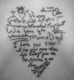 the back of a woman's stomach with handwriting on it and an image of a heart