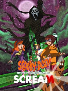 Sobre uma capa de filme, juntando As franquias Pânico e Scooby-doo. Black Shaggy Scooby Doo, Scooby Doo Scream, Scooby Doo Wallpaper Aesthetic, Scooby Doo Poster, Scream Movie Art, Scooby Doo Monsters, Scooby Doo Art, Scooby Doo Aesthetic, Scooby Doo 1969