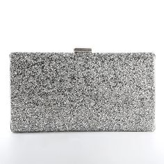 47717549474123 Luxury Elegant Diamante Clutch, Luxury Silver Clutch For Party, Luxury Silver Evening Bag With Bling, Metallic Silver Rectangular Evening Bag, Silver Glamorous Evening Bag For Party, Formal Metallic Silver Rectangular Bag, Silver Glitter Clutch For Evening, Elegant Rectangular Metallic Silver Bag, Sparkling Silver Clutch