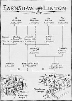 an old family tree is shown in this black and white drawing, with the names of many