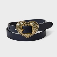 Whether you want to make a fashion statement or simply add a touch of style to your ensemble, this Girls' Western Heart Buckle Belt - art class™ Black/Gold is the perfect choice. This features a gold heart shaped buckle that adds a charming appeal. With adjustable lengths, it can be easily tailored to fit different waist sizes for a comfortable and secure fit. Flutter with style and confidence with the heart belt from art class™. art class™: One-of-a-kind looks for the one and only you. Heart Belt, Deep Autumn, Oc Inspo, Heart Chain, Dream Style, Tween Outfits, Belt Shop, Chain Belt, The One And Only