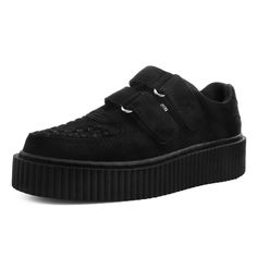 T.U.K. Shoes Black Double Velcro Strap Casbah Creeper A9367 Double Height, Vegan Fashion, Velcro Straps, All Black Sneakers, Sneakers