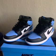 Brand New Nike Air Jordan 1 Retro High Og. University Blue Jean Jordan 1s, Blue Jordans, Nike Air Jordan 1 Retro, Air Jordan 1 Retro High Og, Air Jordan 1 Retro High, New Nike Air, Nike Air Jordan 1, University Blue, Air Jordan 1 Retro