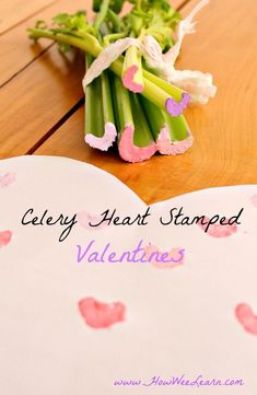 celery heart stamped valentine's day card on a table with flowers