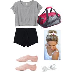 a woman's outfit and accessories including shoes, t - shirt, shorts, and handbag