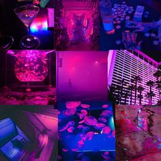 a collage of images with different colors and designs on them, including neon lights