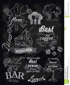 chalkboard restaurant menu design with food and drinks