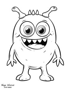 a cartoon monster with big eyes and horns