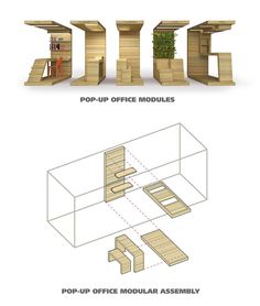 the diagram shows how to use modular furniture for office and home work space, including desks