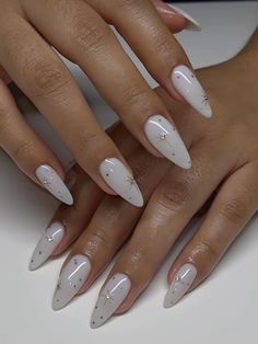 White Almond Nails, Almond Nails Designs, Almond Nail, Blue Nail, New Year's Nails