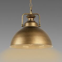 Vintage Retro Brass Pendant Lamp With Handle - Brushed Domed Style 1-Light Suspension For Kitchen Industrial Style Lighting, Metal Pendant Lamps, Light Kitchen, Lamp Vintage, Hanging Ceiling Lights, Brass Pendant Light, Industrial Pendant Lights, Led Ceiling Lamp, Suspension Light