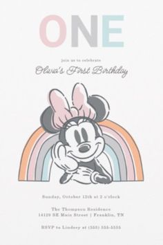 a mickey mouse birthday card with the number one on it