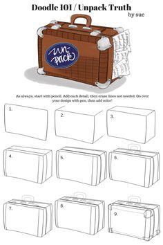 the instructions for how to make an adorable suitcase from doodle 101 and unpack truth