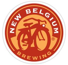 the new belgium brewing logo is shown in red and orange colors on a white background