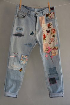 Vintage Distressed Boyfriend Jeans/Hipster Jeans/All | Etsy Jeans With Patches, Redone Jeans, Nordstrom Jeans, Hipster Jeans, Jeans Grunge, Grunge Jeans, Diy Jeans, Afrikaanse Mode, Diy Vetement