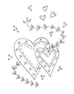 two hearts with an arrow and some leaves on the side, one is drawn in black ink