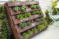 a wooden pallet filled with lots of green plants