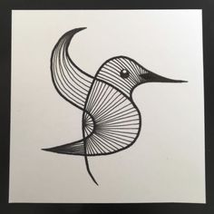 a black and white drawing of a bird with wavy lines on it's body