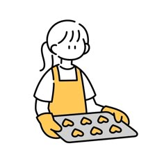 a woman in an apron is holding a tray of cookies on a white background illustration