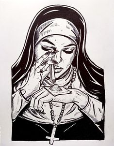 Nun Tattoo Design Art, Nun Tattoo Design, Bad Nun, Nun Tattoo, Gangster Drawings, Inner Darkness, Badass Drawings, Chicano Tattoos Sleeve