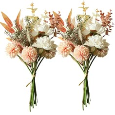 two vases filled with white and pink flowers